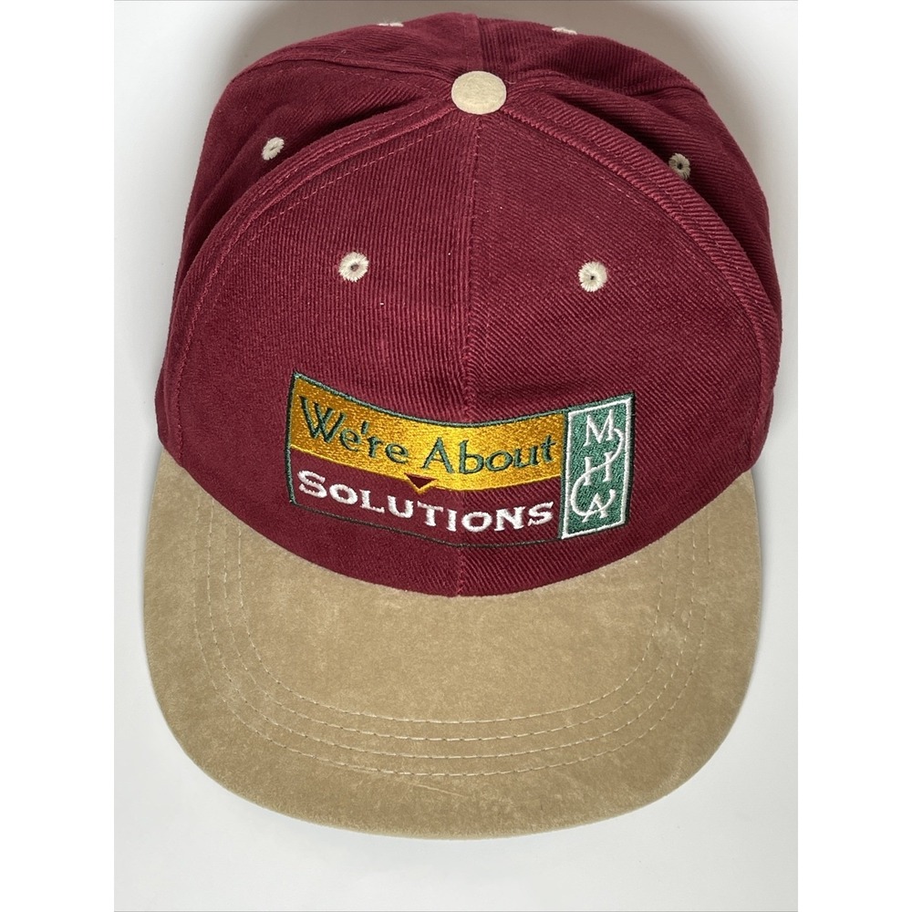 MHC We're About Solutions Corduroy Strapback Hat Maroon Tan Vintage Style Cap